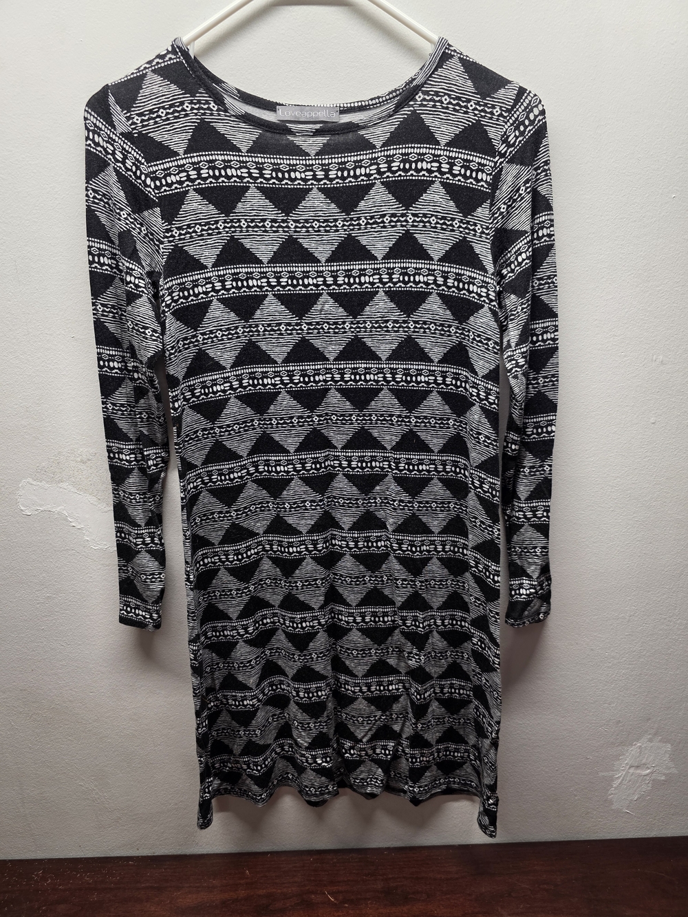 Loveappella Black & White Aztec-Print Knit Top
